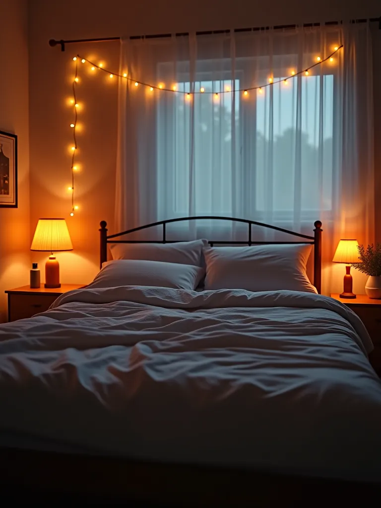 Bedroom with warm, dimmable lighting and relaxing ambiance