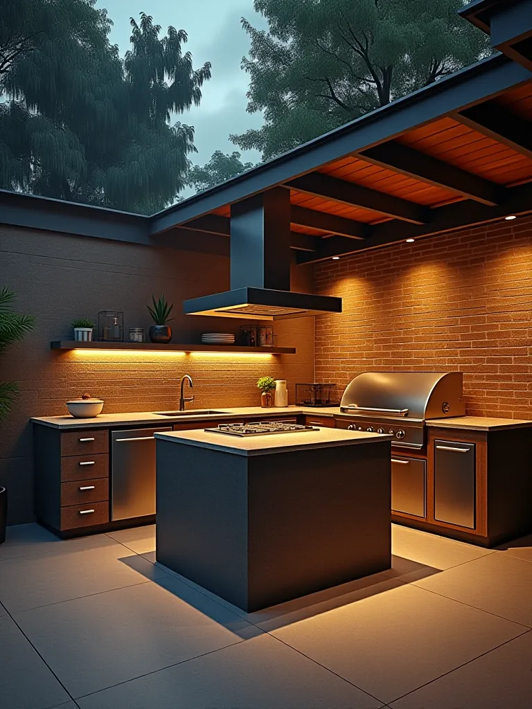 Before and after of weatherproofed outdoor kitchen transformation