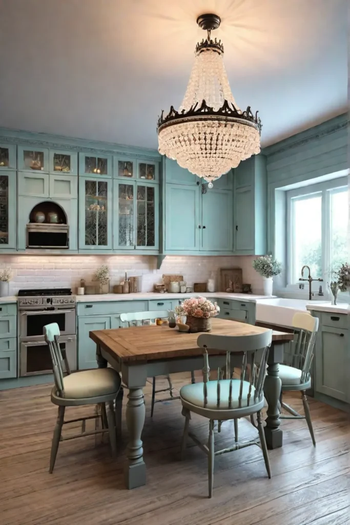 Chandelier kitchen breakfast nook playful decor light and airy