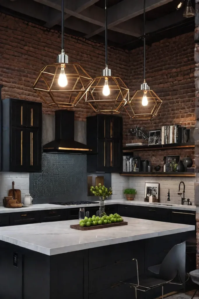 Chandelier kitchen dining area industrial chic trendy and stylish