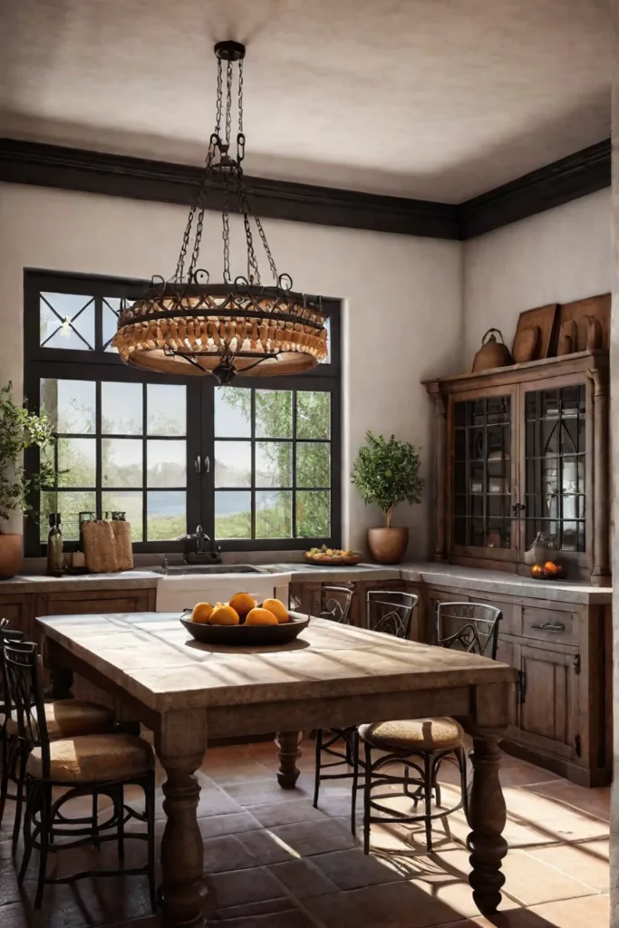Chandelier kitchen island Mediterranean decor charming and welcoming