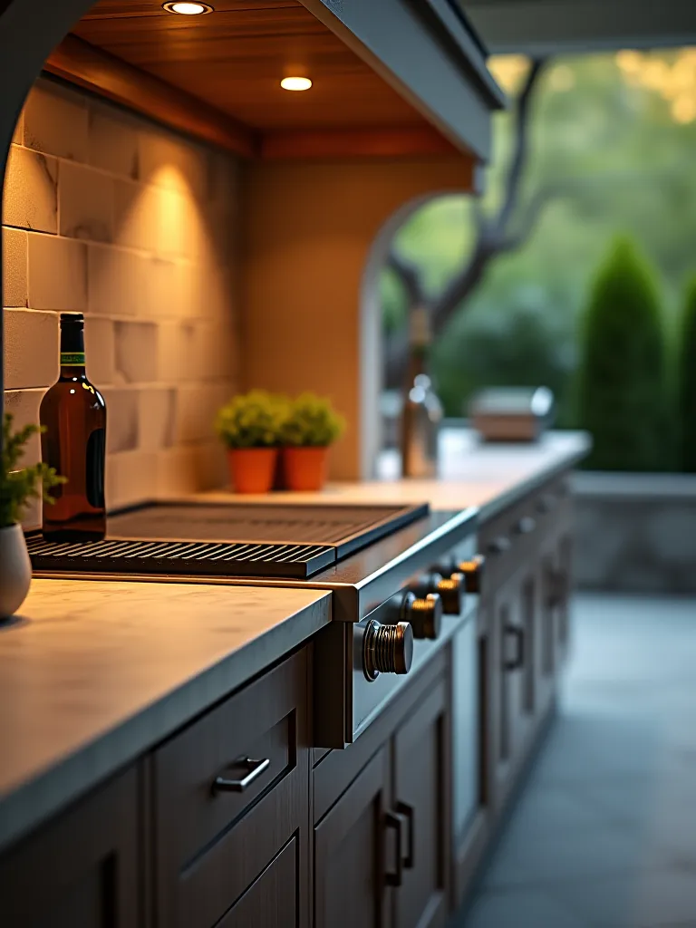 Close up of high end outdoor kitchen materials and finishes