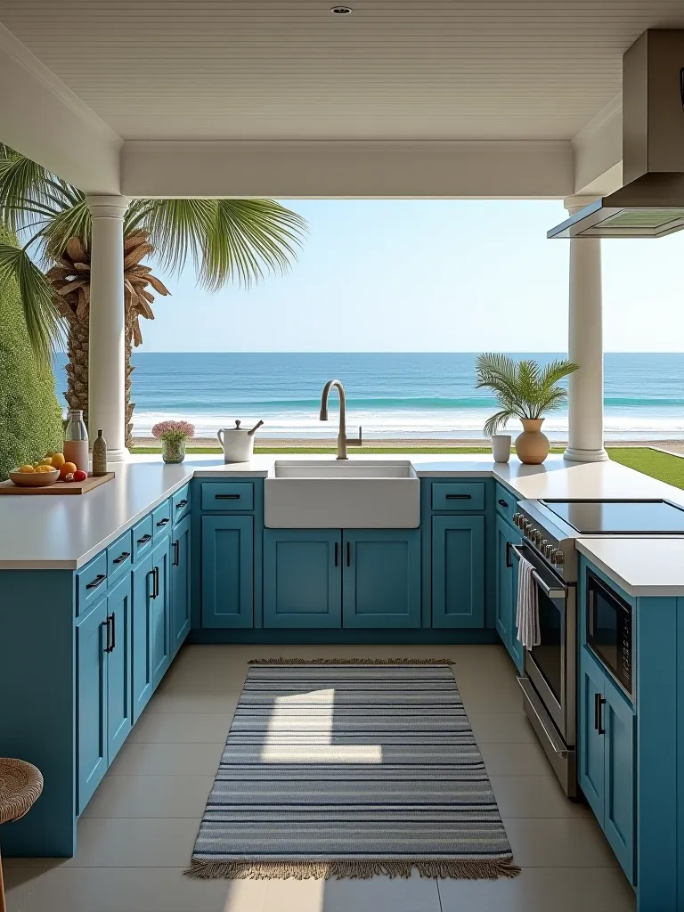 Coastal outdoor kitchen with beach view
