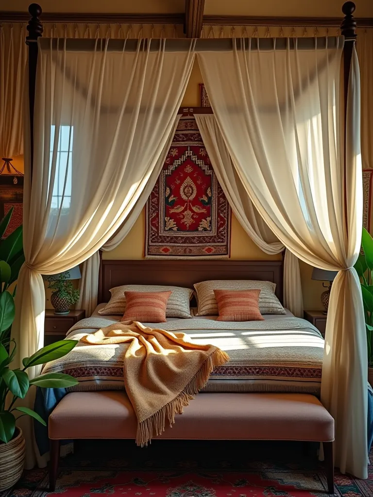 Colorful bohemian bedroom with dreamy ambiance