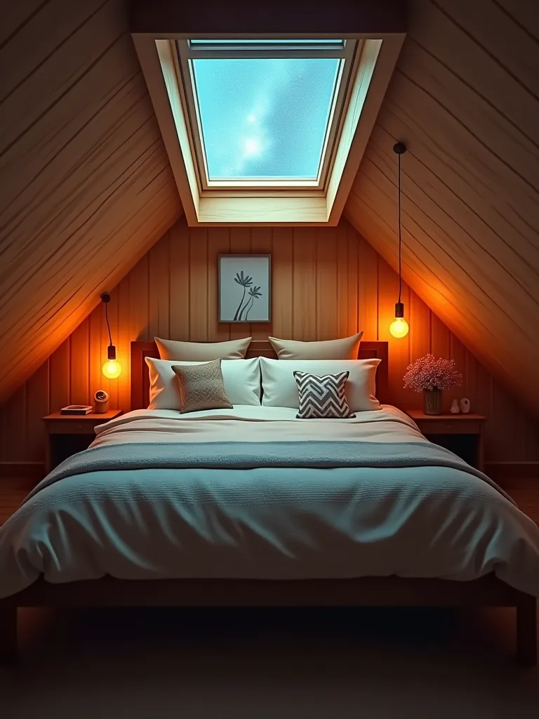 Cozy attic bedroom with stargazing skylight