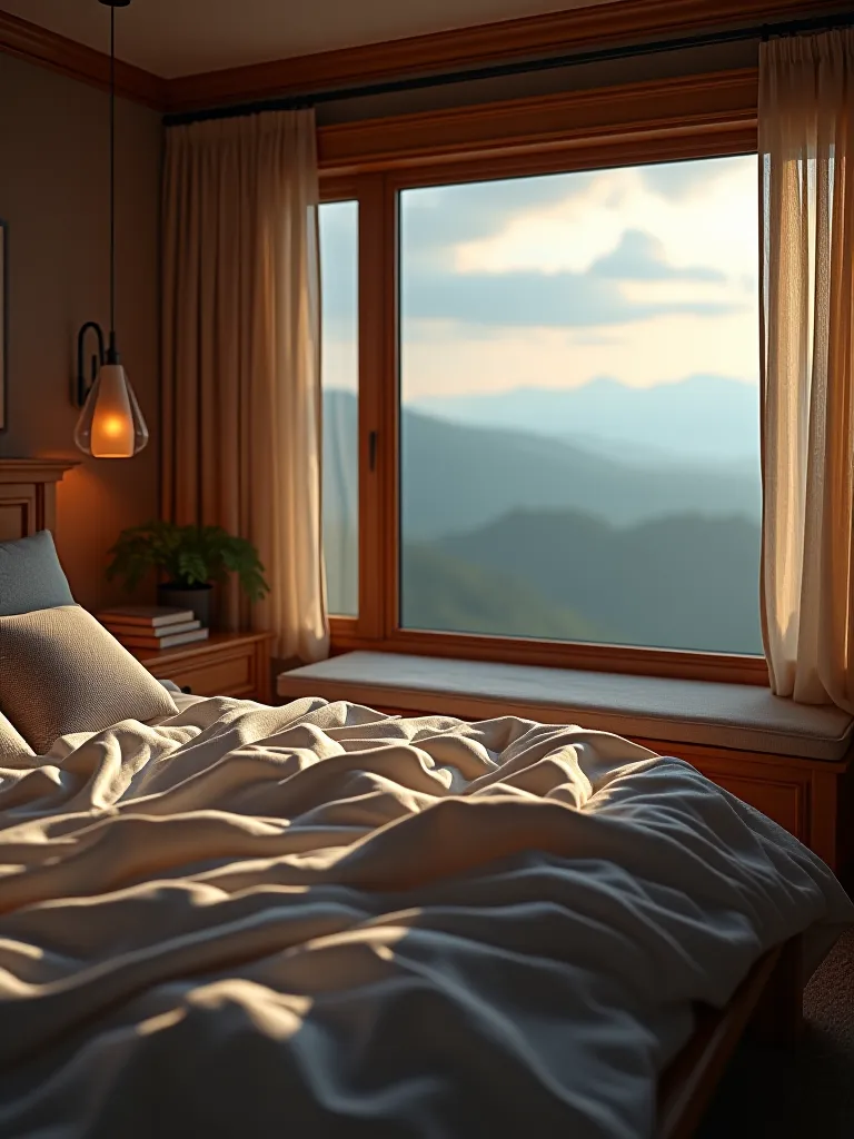 Cozy bedroom with reading nook and scenic view