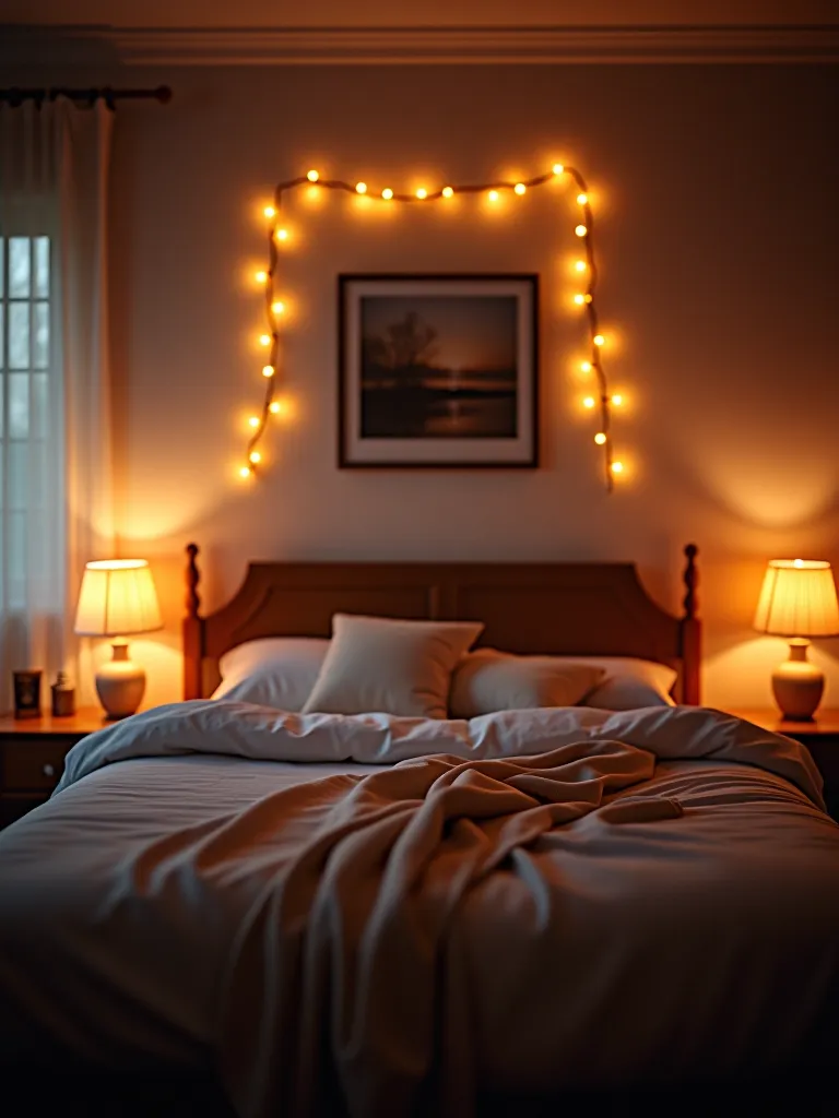 Cozy bedroom with various soft lighting options