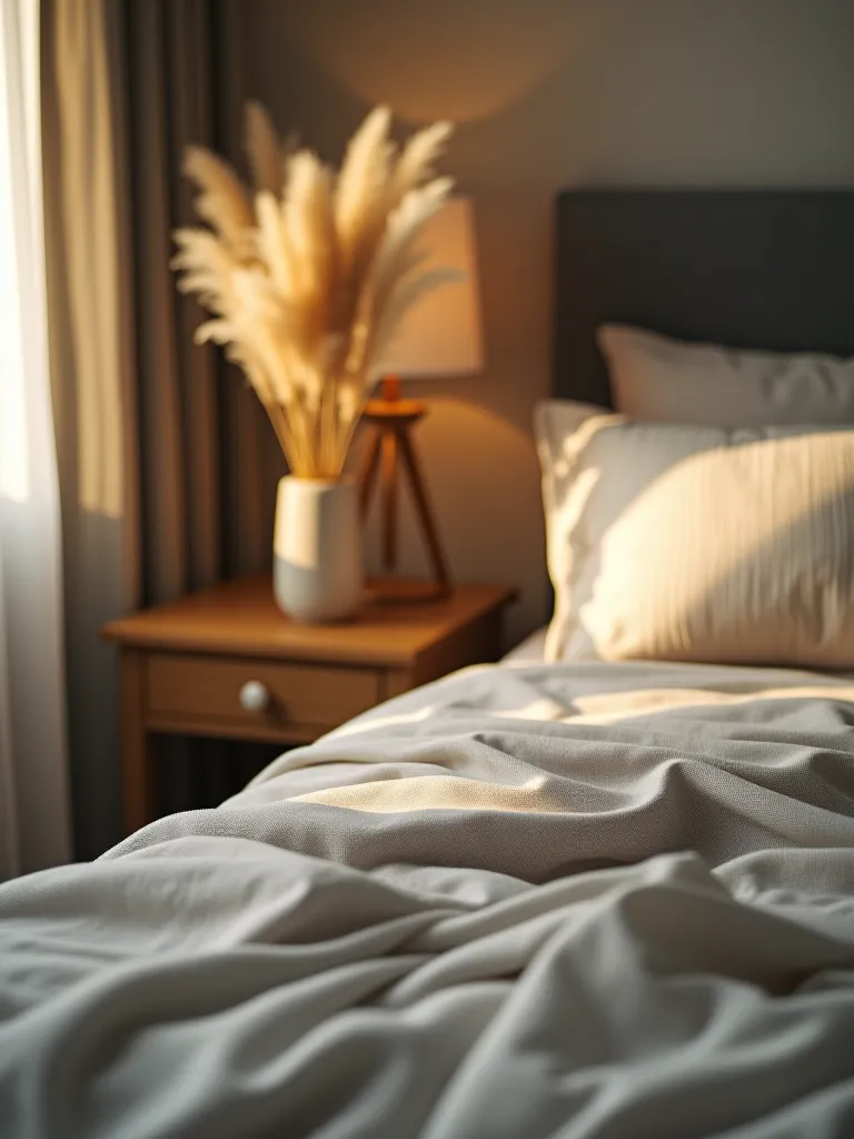 Cozy bedside table with layered textile accents