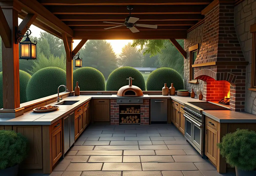 Cozy rustic outdoor kitchen design with natural elements