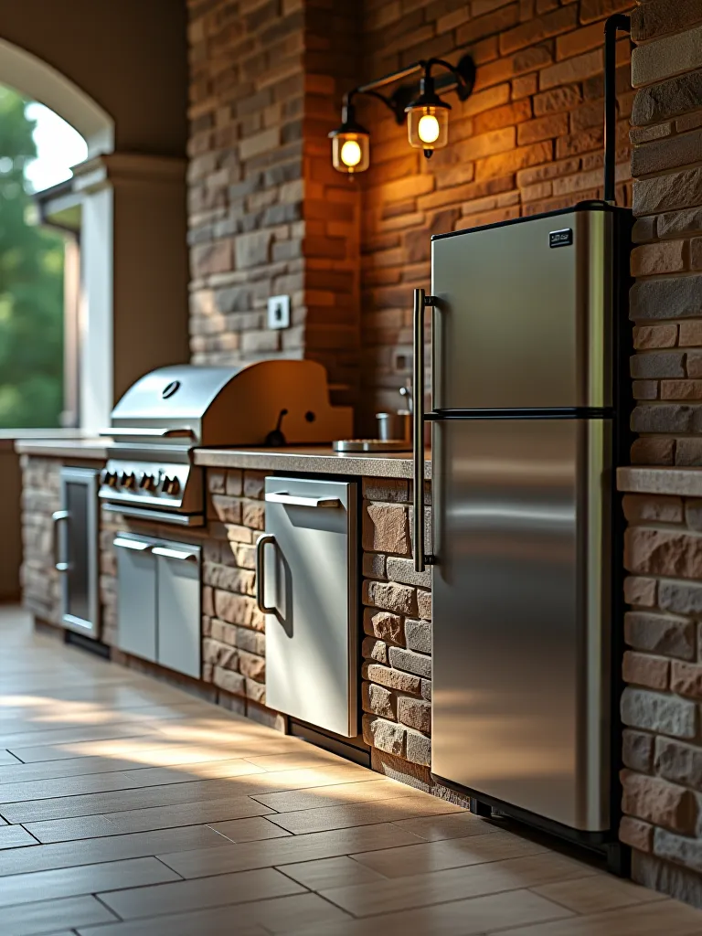 Display of weather resistant outdoor kitchen appliances