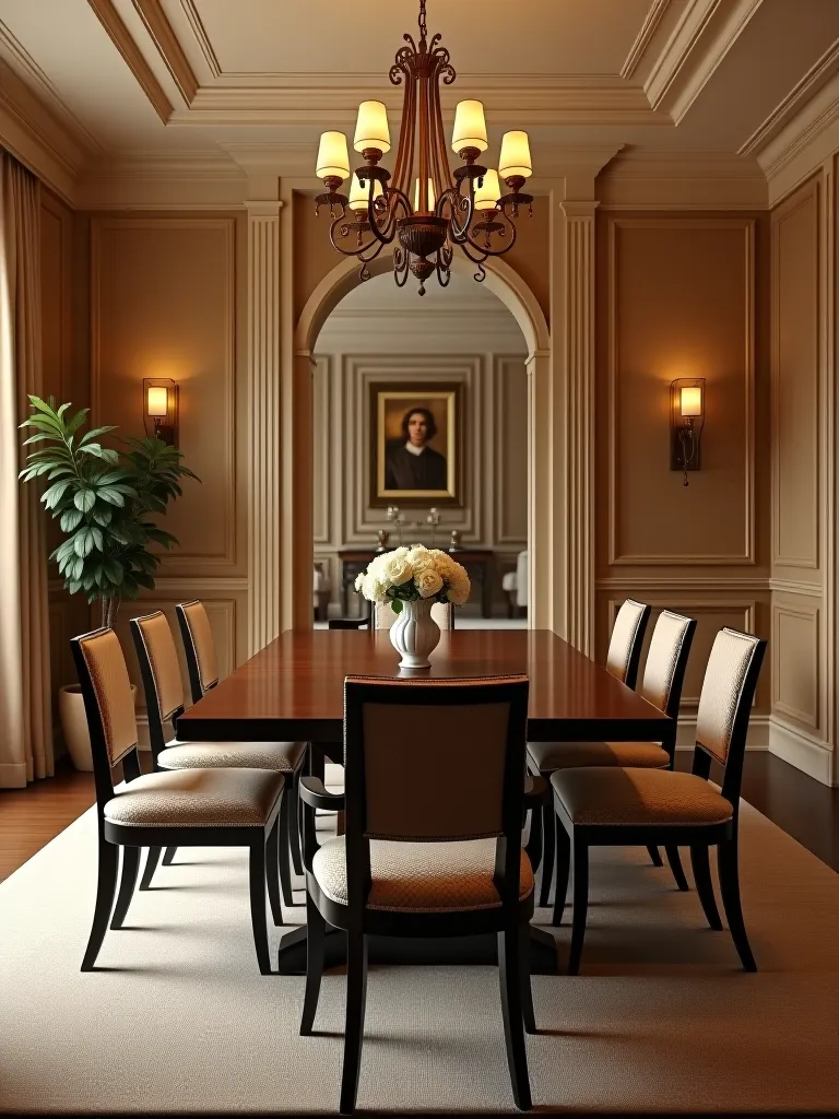 Elegant dining room with matching paint and furniture