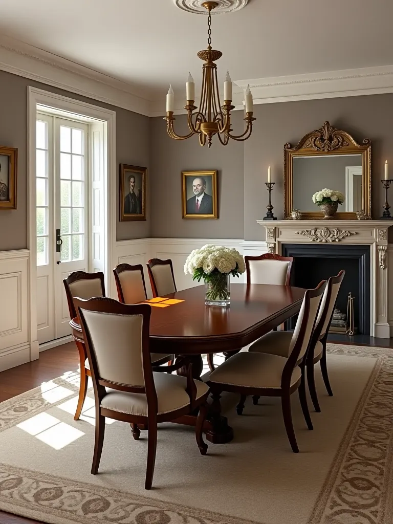 Elegant dining room with two tone painted walls