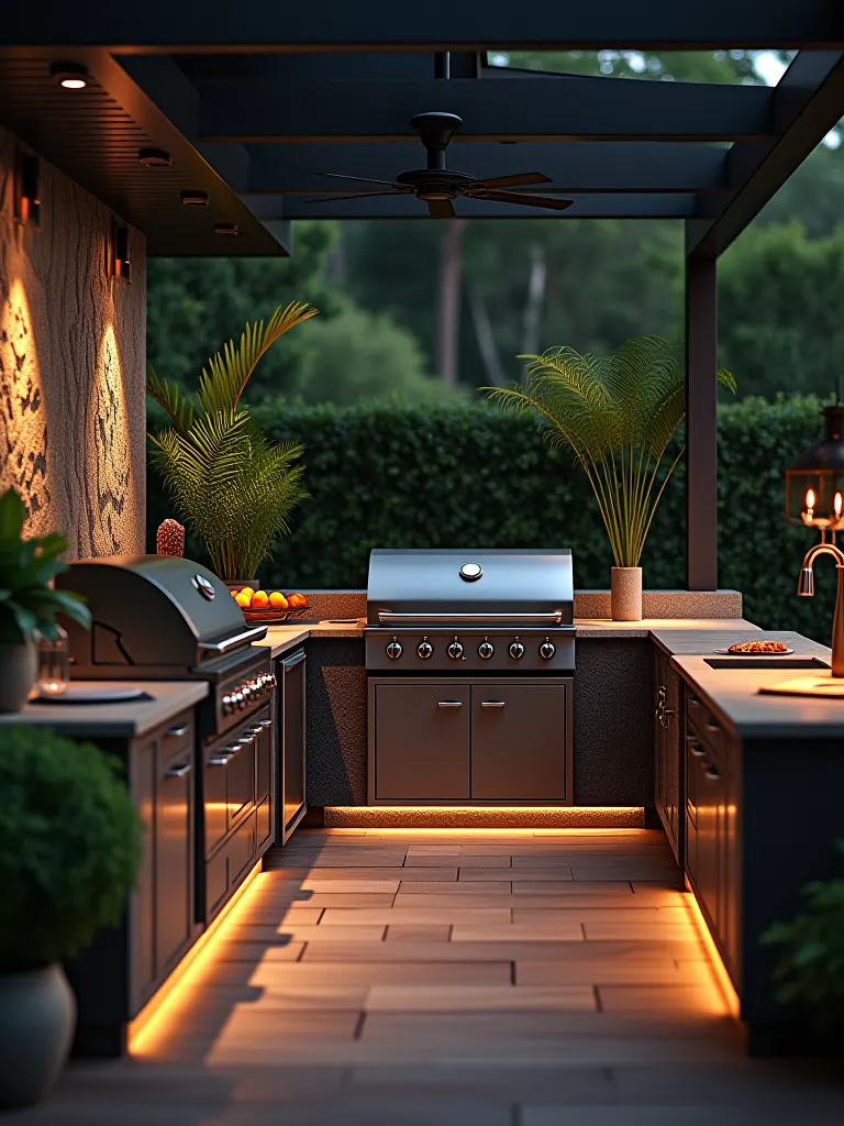 Elegant outdoor kitchen setup with modern appliances