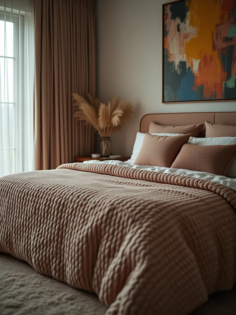 Inviting bedroom with mix of soft and plush textures