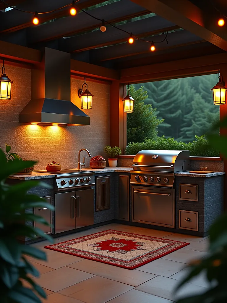 Luxurious outdoor kitchen with high end appliances