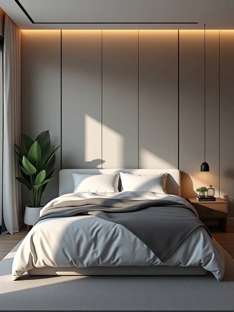 Modern bedroom with subtle ombre wallpaper gradient