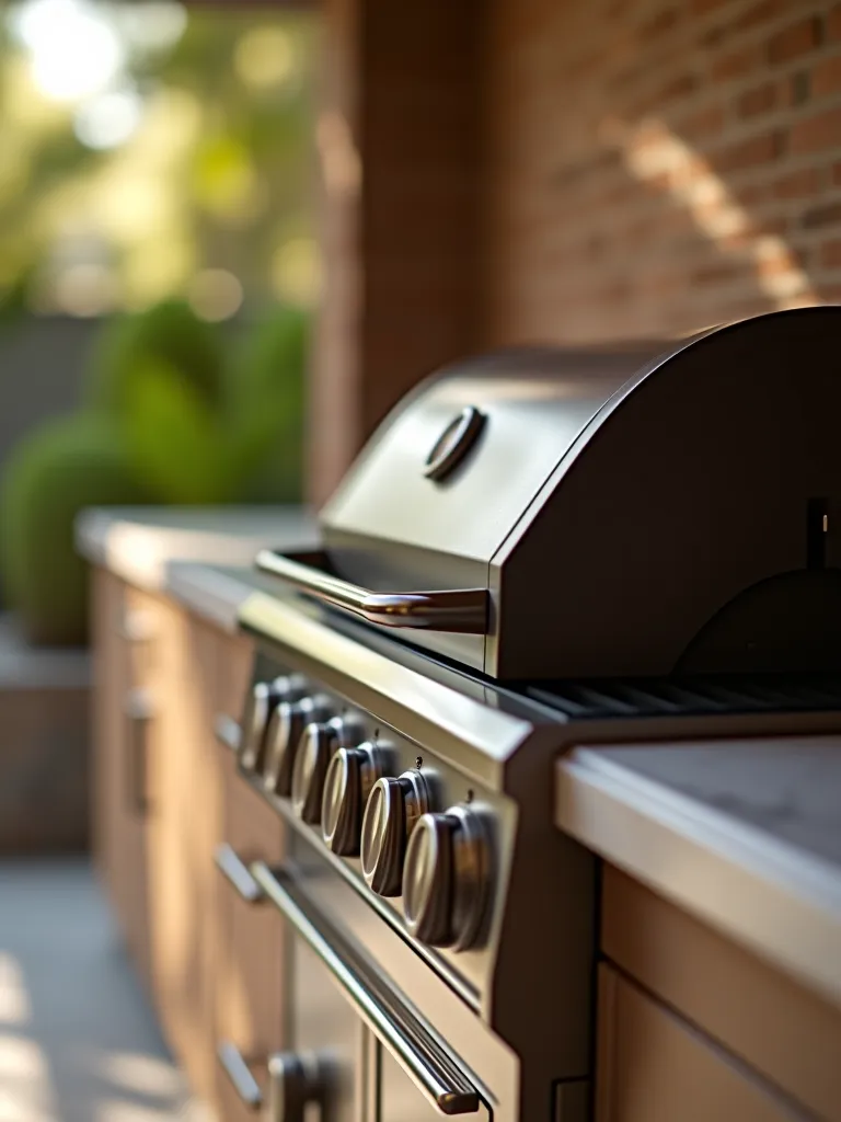 Premium outdoor kitchen materials including stone and stainless steel