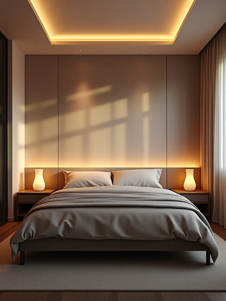 Sleek bedroom with soothing ombre wallpaper effect