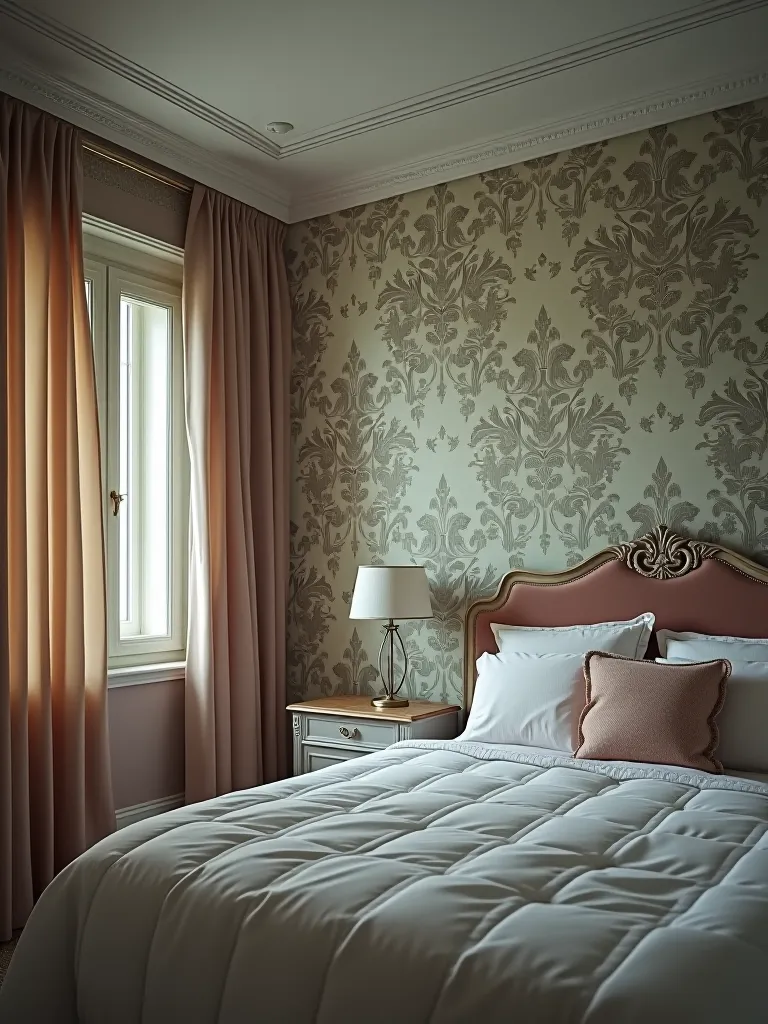 Step by step bedroom wallpaper application sequence