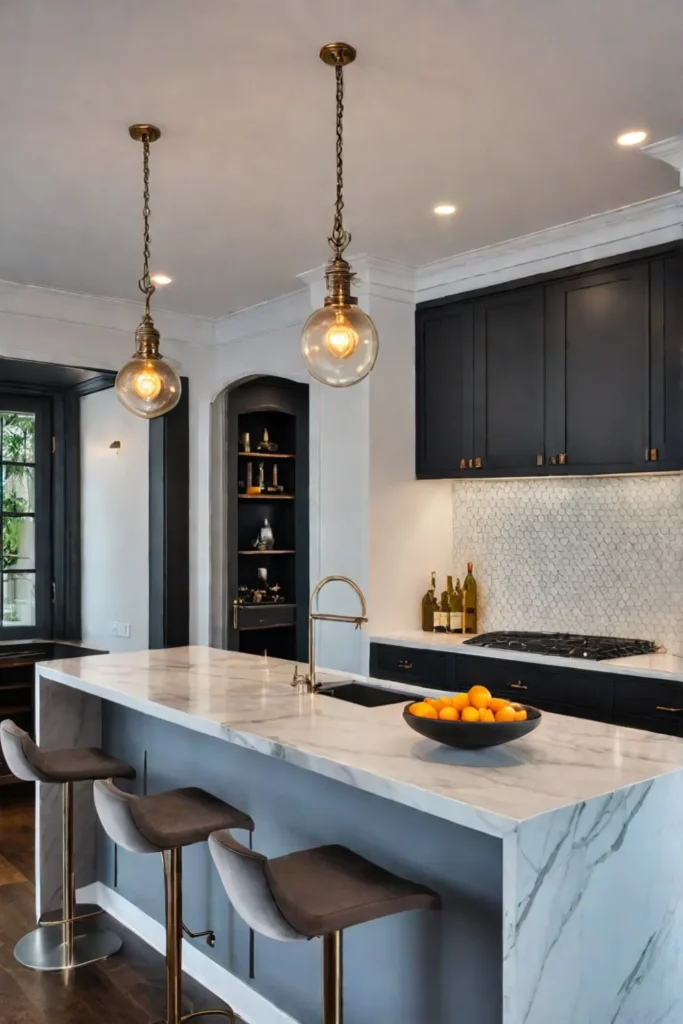 charming kitchen with a mix of lighting elements