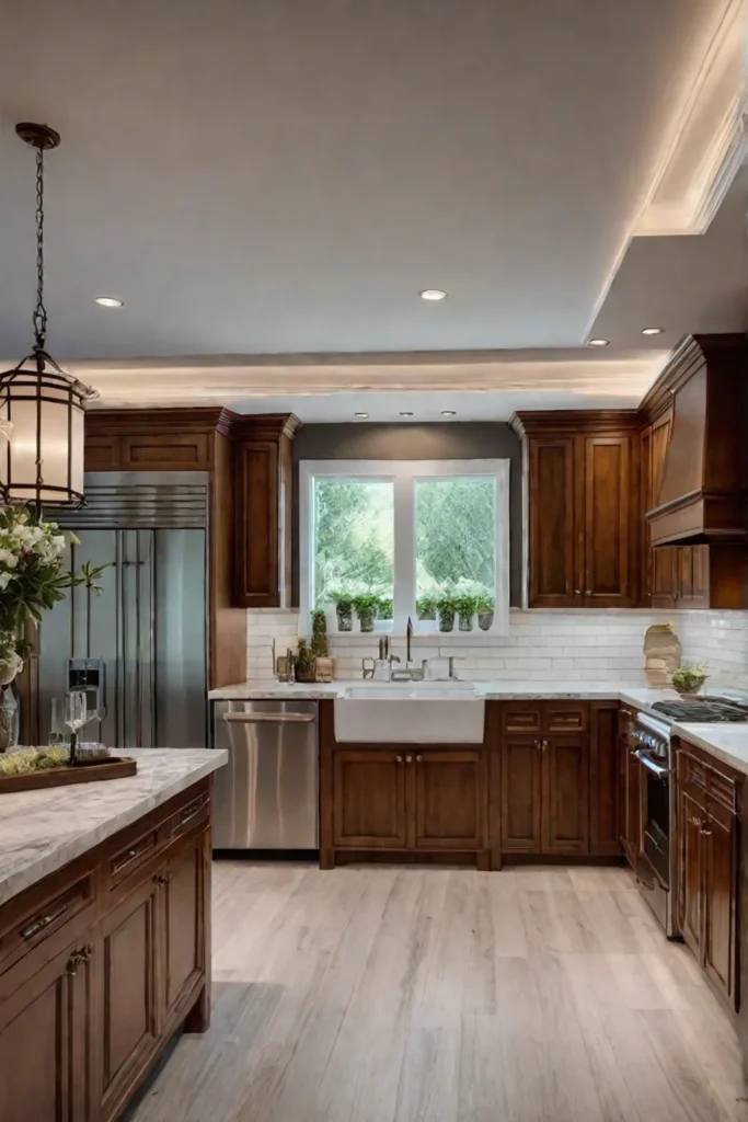 classic kitchen with a mix of lighting styles