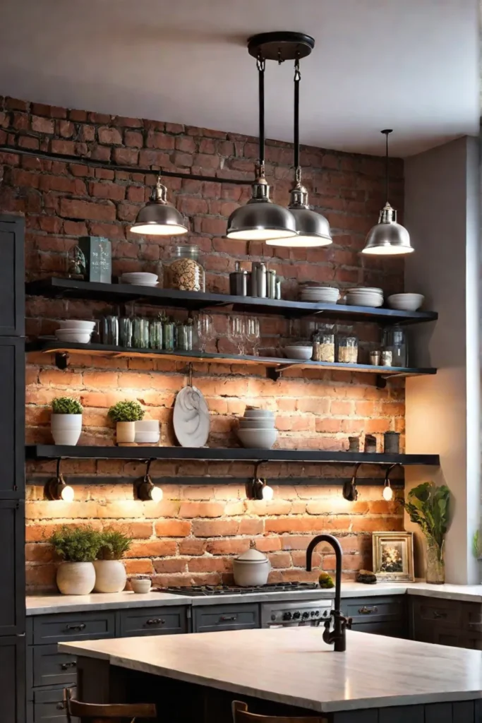 industrial kitchen with vintage and modern lighting