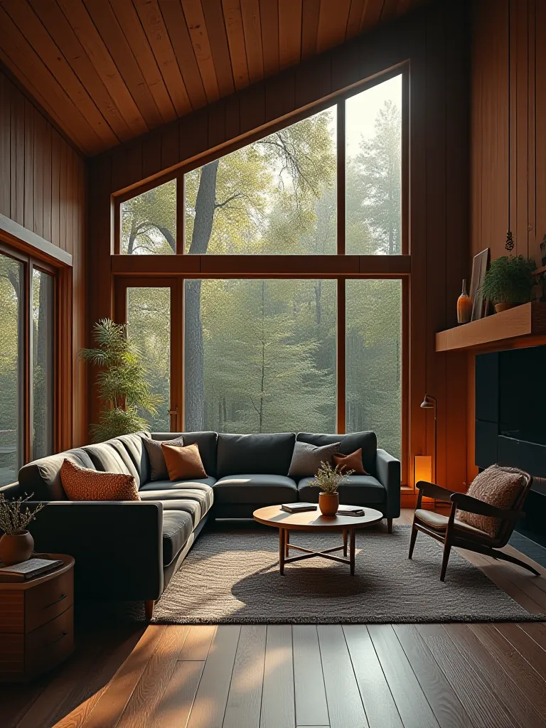Chic living room with rustic wood and mid century furniture