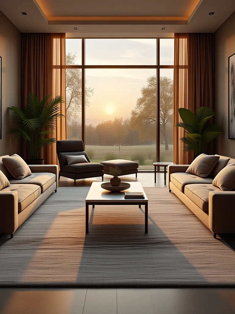 Contemporary living room with geometric rug and modern furniture