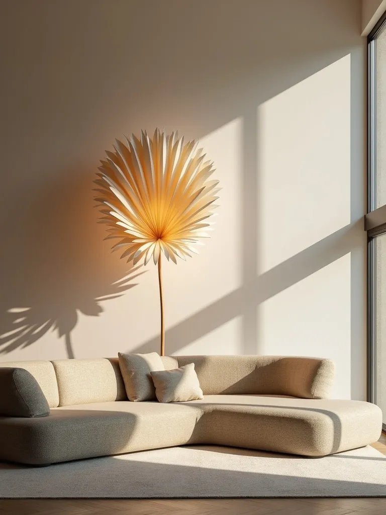 Contemporary living room with sculptural biodegradable floor lamp