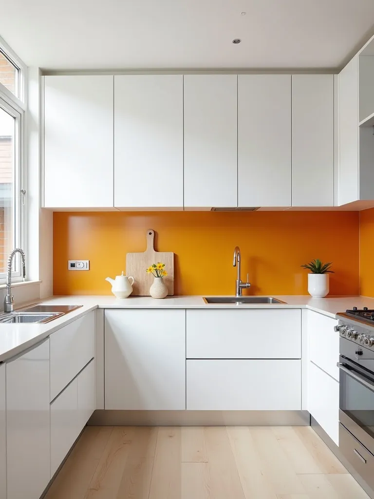 Corner view of kitchen with bold backsplash and stainless steel appliances