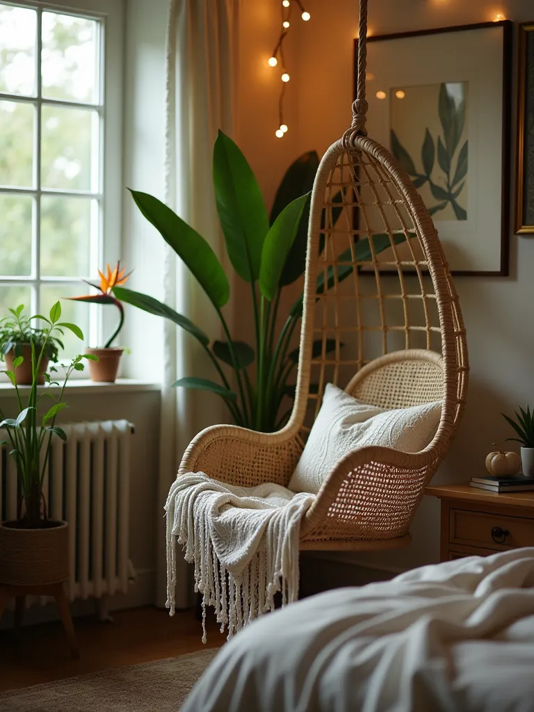Cozy corner with string of pearls and bird of paradise plants