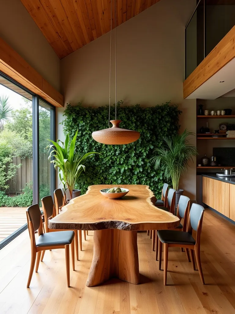 Eco friendly dining space with recycled plastic chairs and indoor plants
