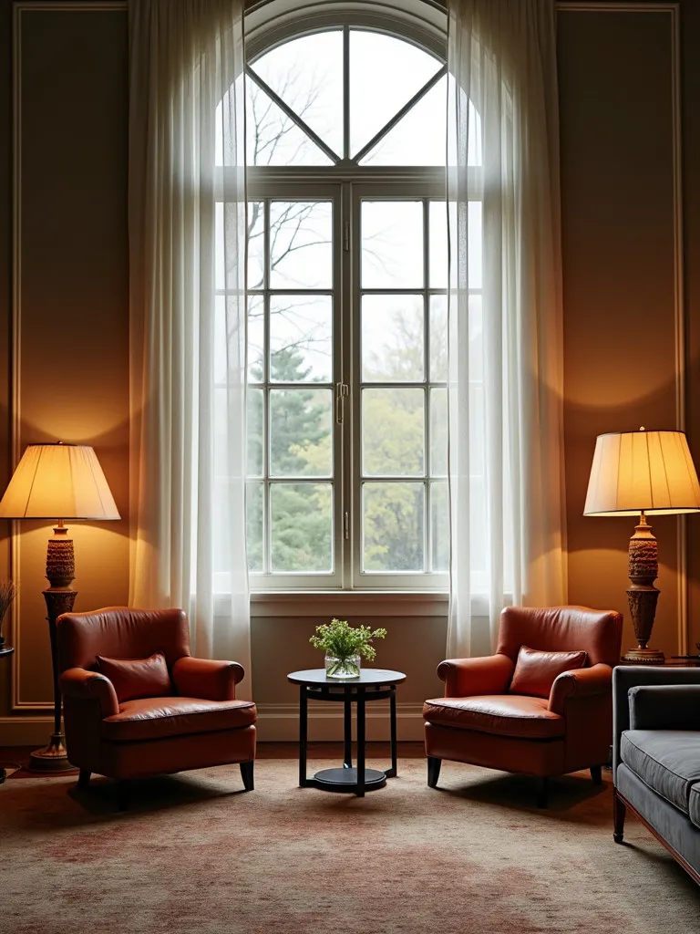 Elegant living room with diverse table lamps viewed from above