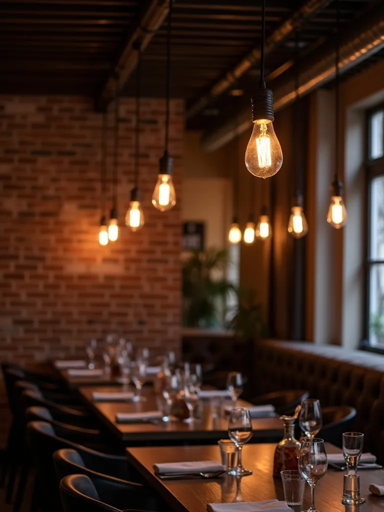 Industrial chic dining room with Edison bulb pendants and brick walls