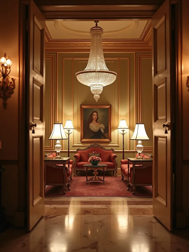 Luxurious living room featuring sparkling crystal and gold table lamps