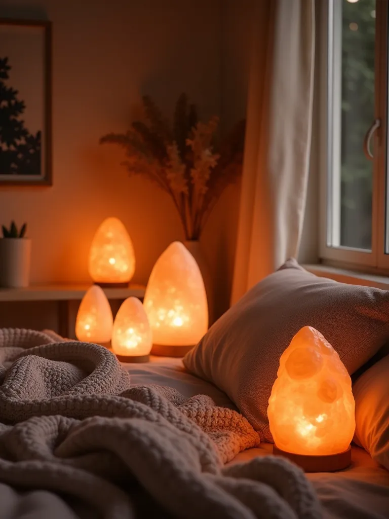 Magical boho bedroom featuring handcrafted branch chandelier with lanterns and crystals