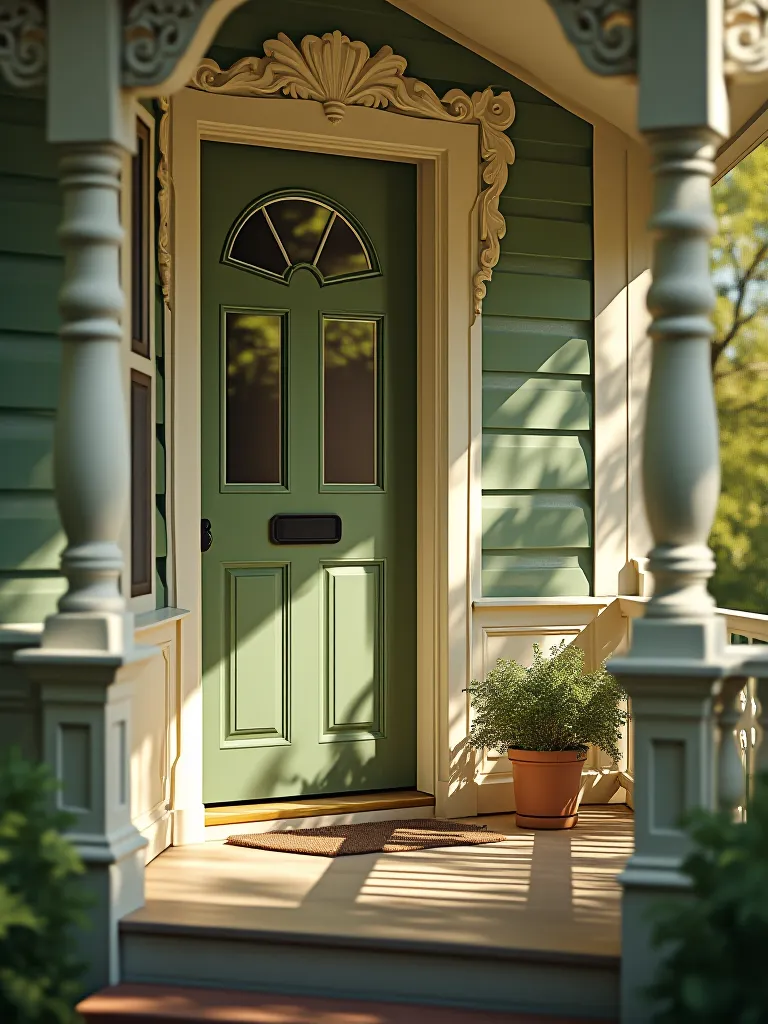 Modern gray painted concrete porch with metal railings in morning light