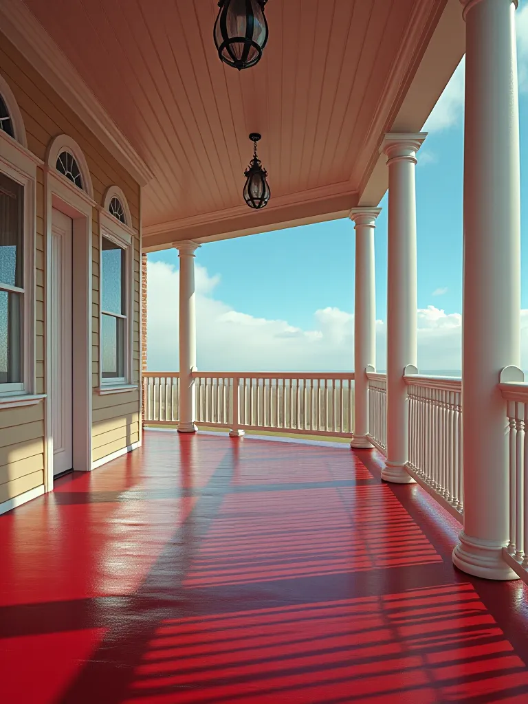 Ornate cottage porch trim painted in cream and sage green