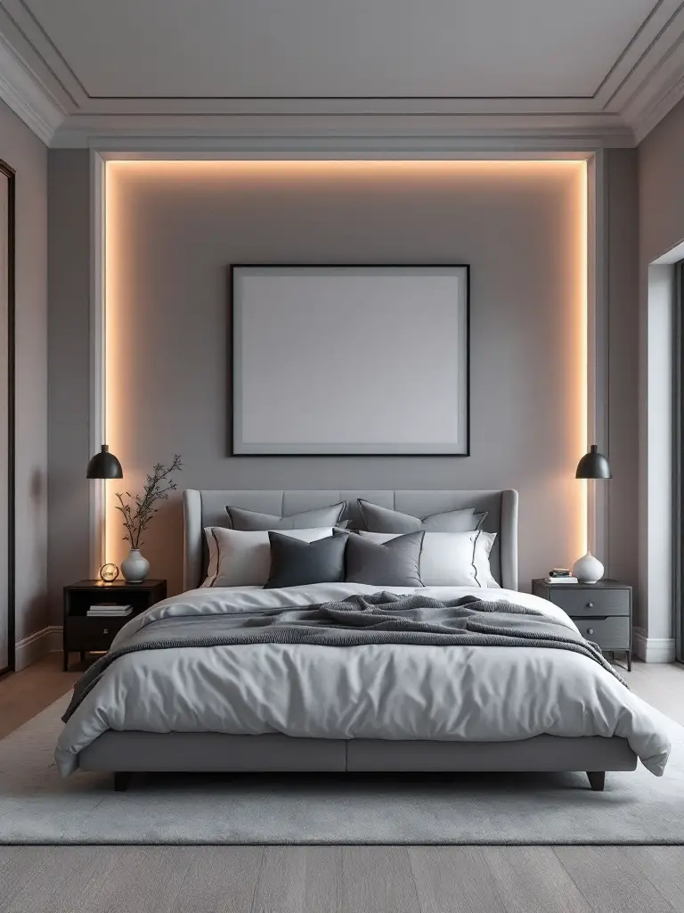 Modern Master bedroom painted a soft gray