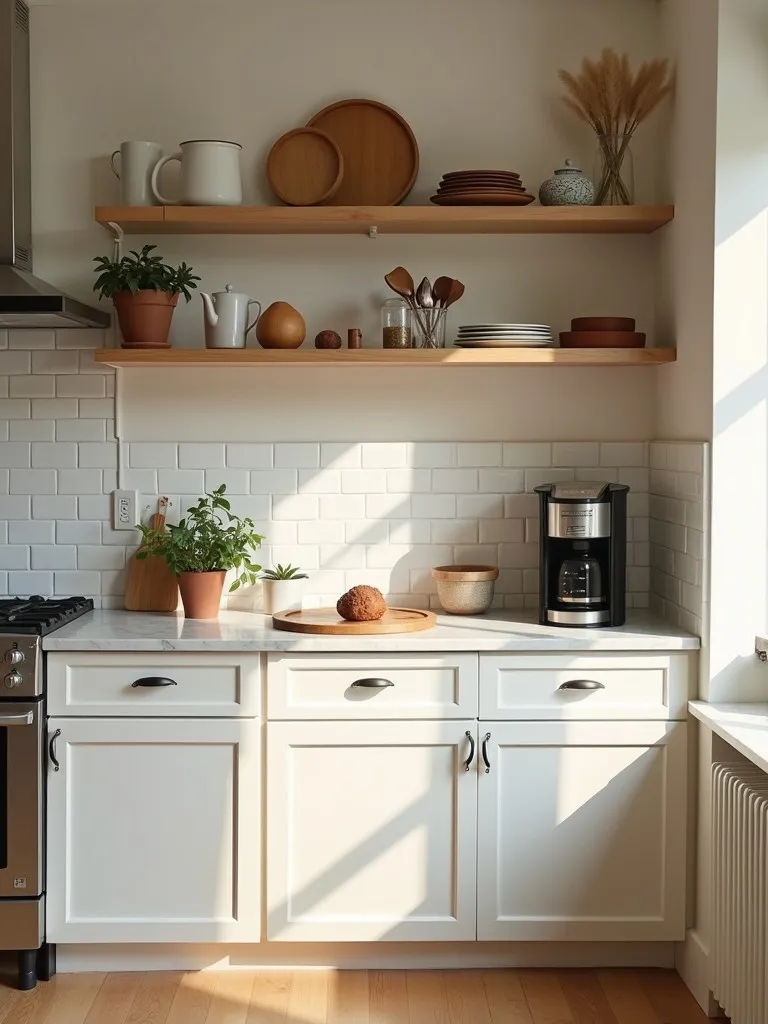 Farmhouse kitchen coffee and baking station with marble counter