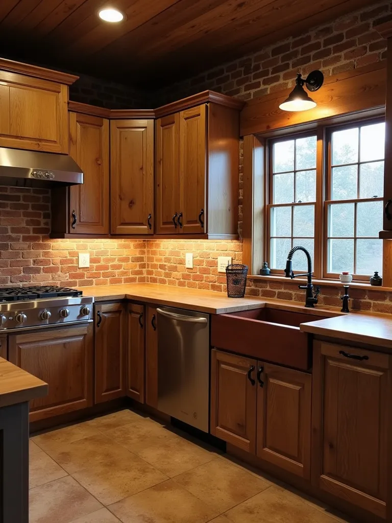 Farmhouse kitchen with reclaimed wood cabinets and copper sink