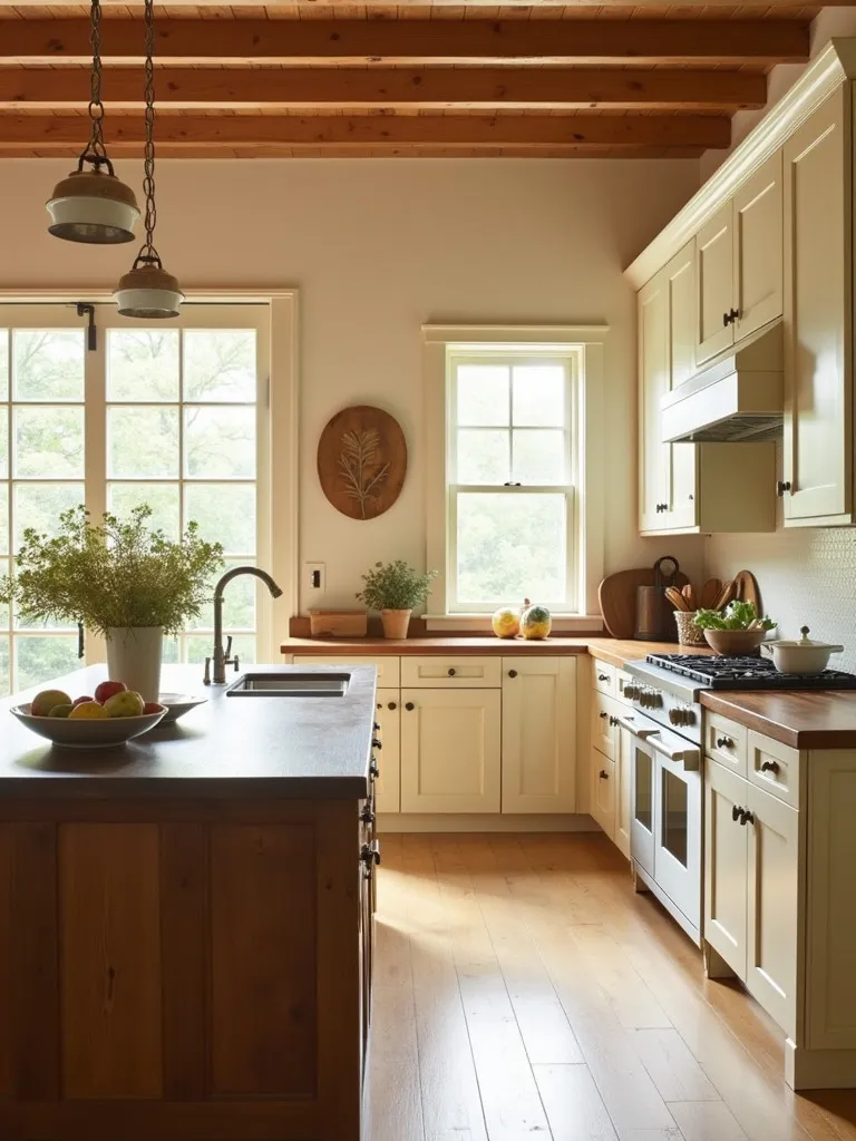Inviting farmhouse kitchen featuring warm colors and natural wood elements
