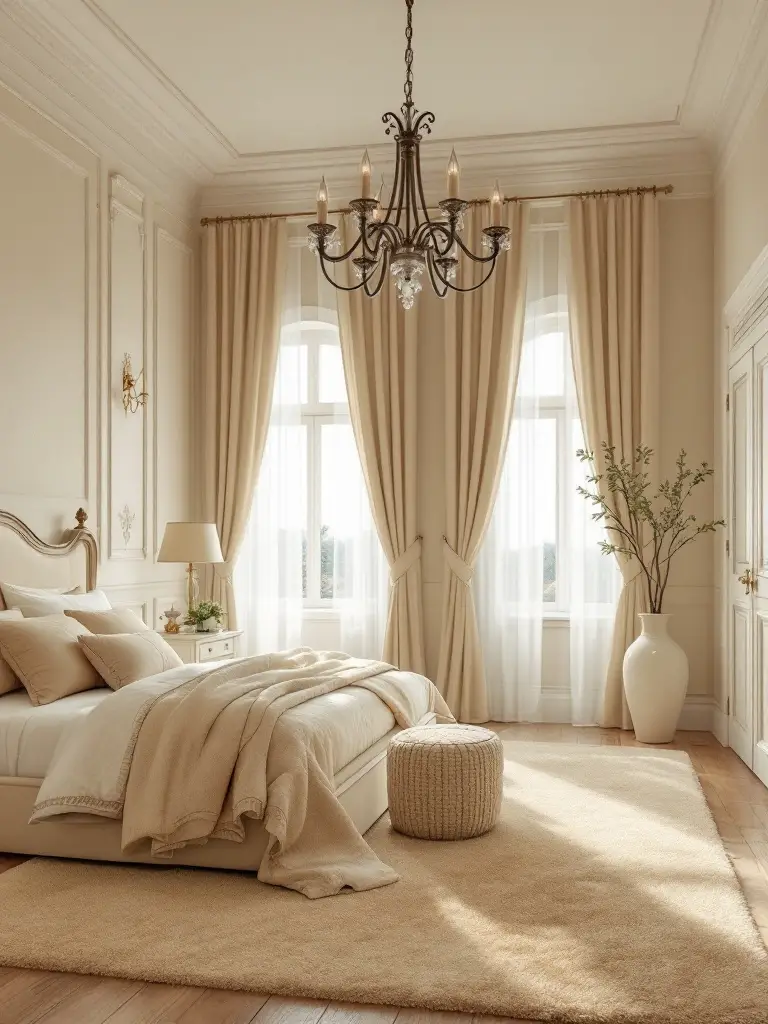 Classic bedroom with beige and cream walls