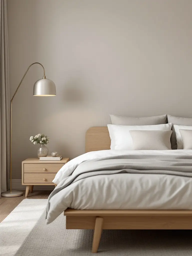 An inviting bedroom featuring walls in a sophisticated shade of greige (a blend of gray and beige), offering the perfect balance of warmth and modernity. 