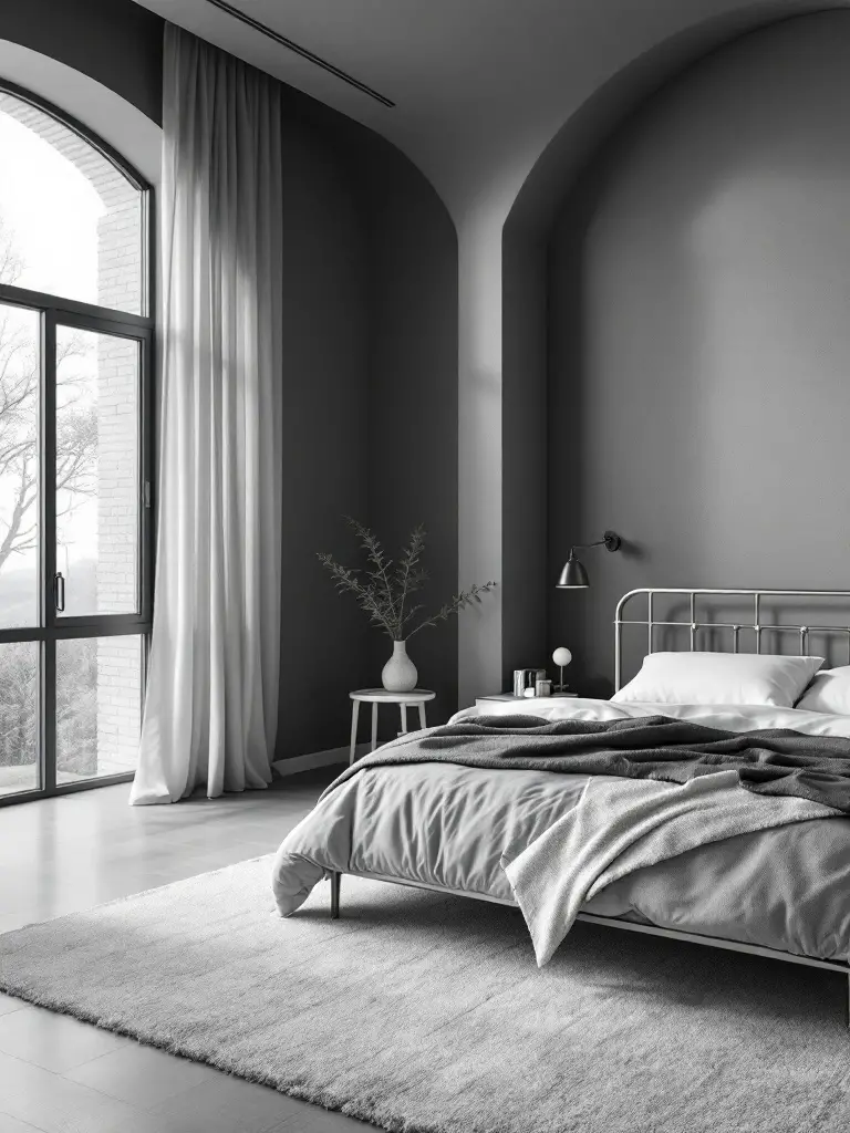 A stylish bedroom designed with a smooth gray color palette, adding a contemporary twist to the space. 