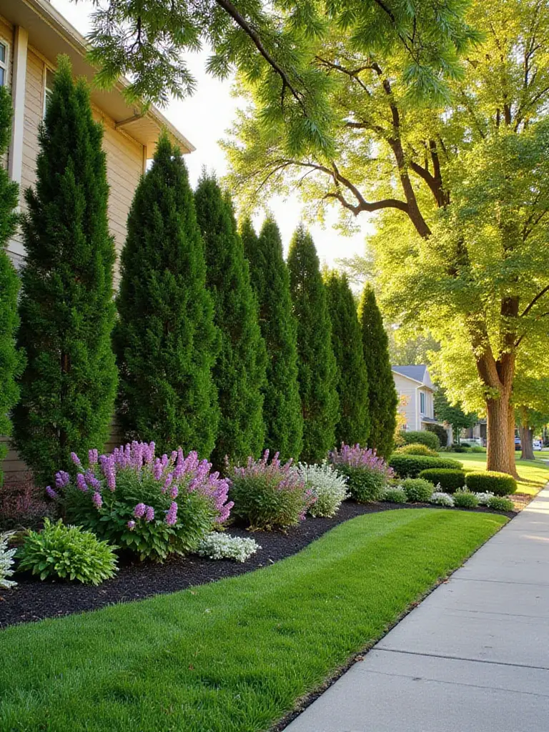 Front yard design featuring strategic shrubs and hedges for privacy and curb appeal.