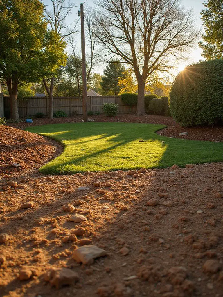 Backyard landscape showing sun exposure, slope, and soil textures