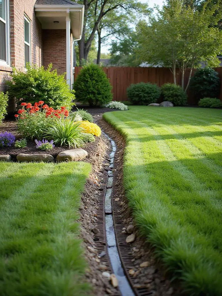 Beautifully landscaped backyard with effective drainage solutions