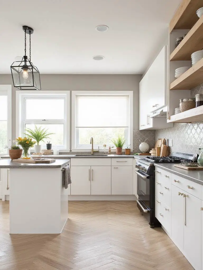 Ergonomic kitchen design features showing varied counter heights and accessible storage for kitchen interior design