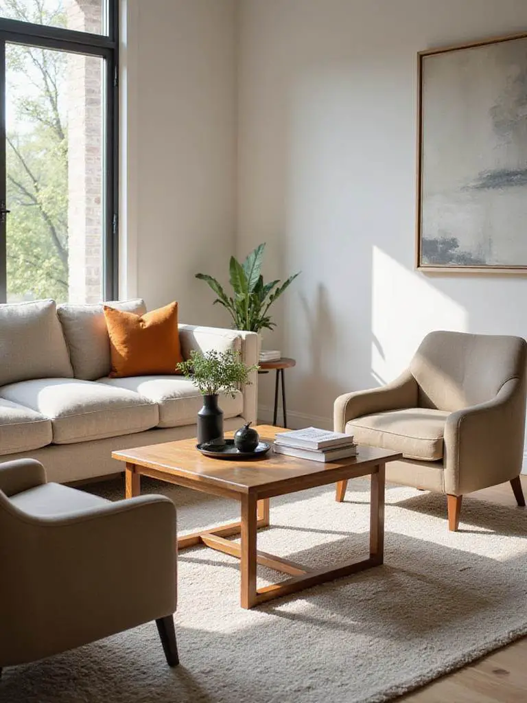 Stylish coffee table centered in a modern living room seating area, illustrating function and focus.